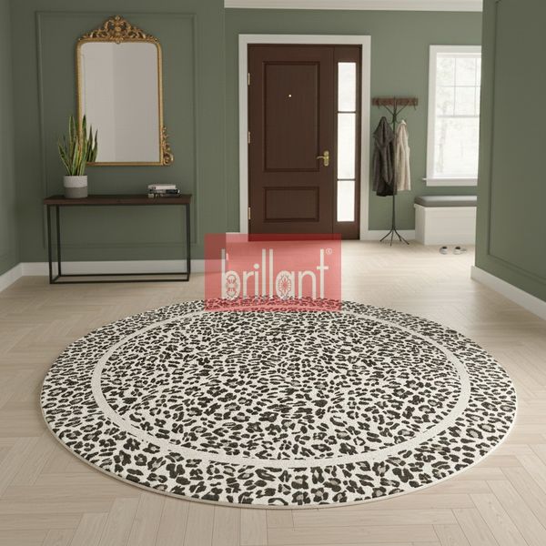 (bej) Leopar Desenli Yuvarlak Lateks Deri Halı - 2