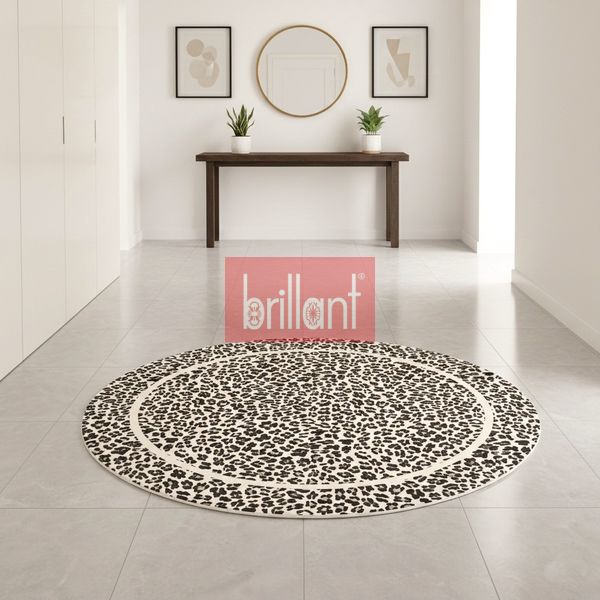 (bej) Leopar Desenli Yuvarlak Lateks Deri Halı - 3