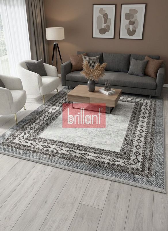 (kahve-gri) GRİ-KAHVE Jüt Sisal Görünümlü Lateks Taban Halı - 1