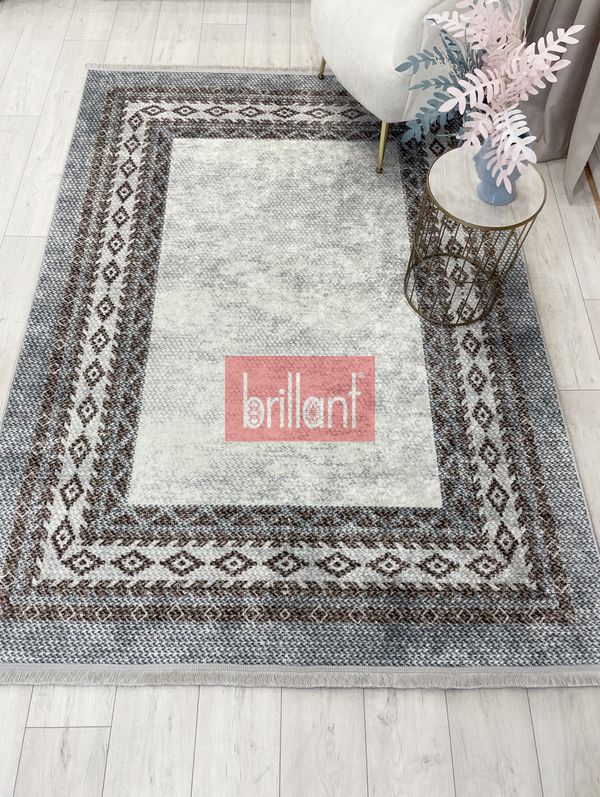 (kahve-gri) GRİ-KAHVE Jüt Sisal Görünümlü Lateks Taban Halı - 3