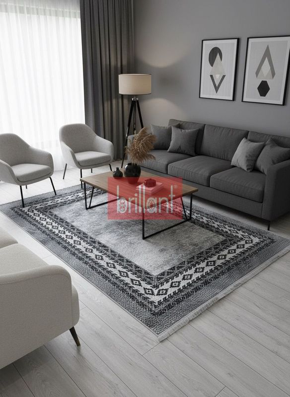 (gri) GRİ- Jüt Sisal Görünümlü Lateks Taban Halı - 1