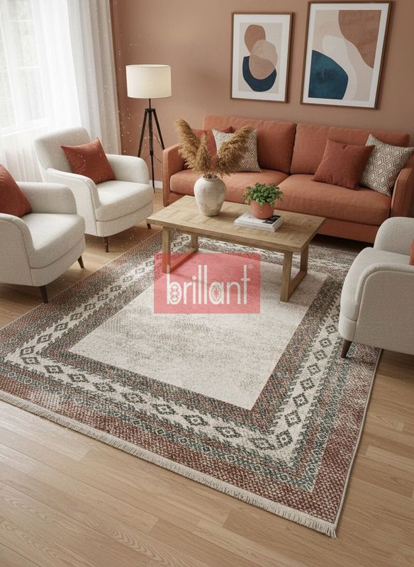 (kiremit) BEJ-KİREMİT Jüt Sisal Görünümlü Lateks Taban Halı - 1