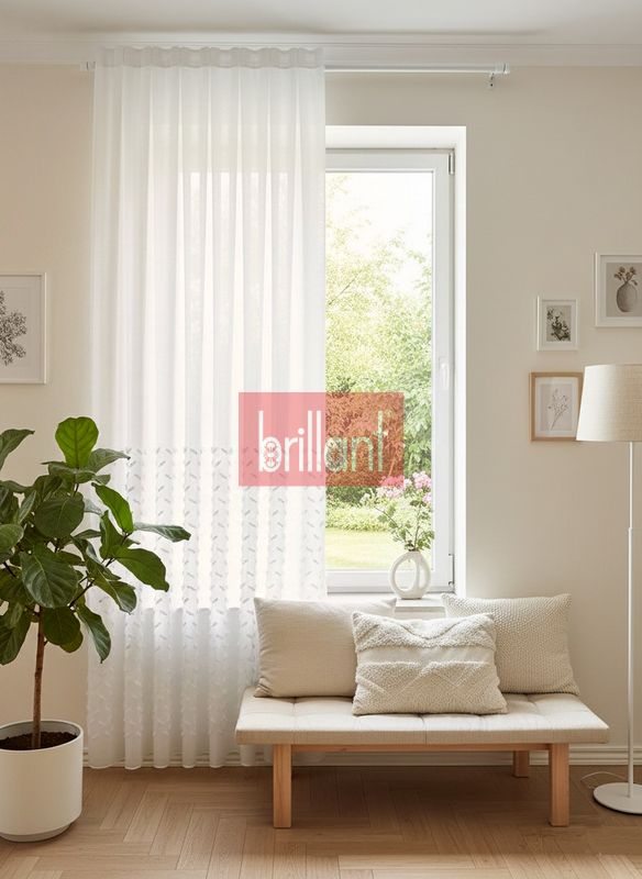 (ekru) Ekru-Kırık Beyaz- 1/3 SIK Pile - Ponpon Pufy Keten Görünümlü Tül Perde - 4