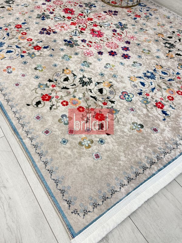 (bej) BEJ Renk Çiçek Desenli Vintage Lateks Taban Halı - 3