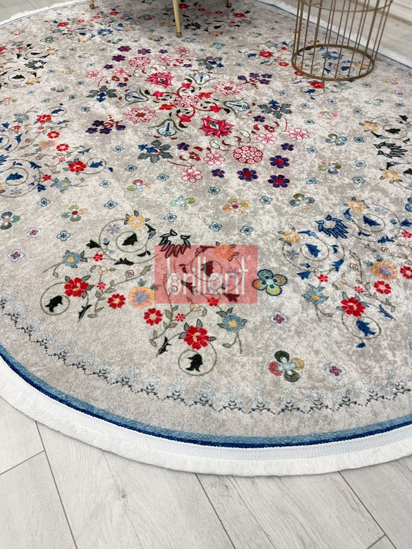 (bej-oval) BEJ Renk Çiçek Desenli Vintage Lateks Taban Halı - 3