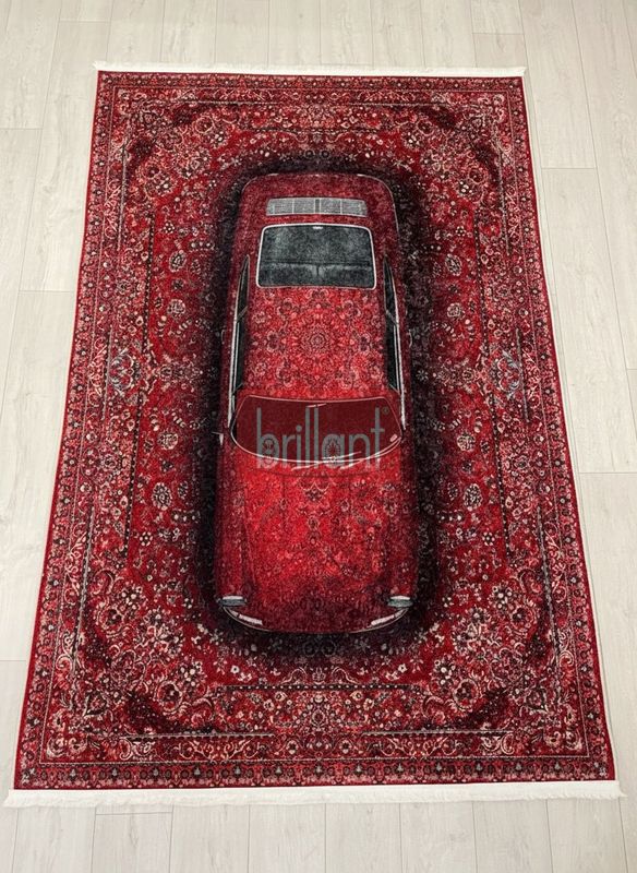 (kirmizi) Vintage Araba Desenli Lateks Taban Halı - 3