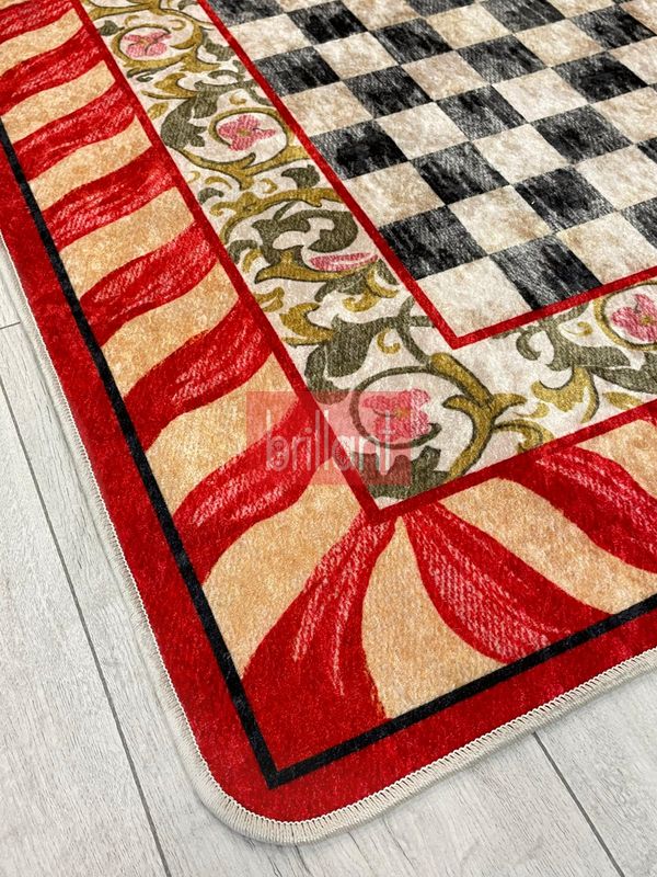 (kirmizi) Kırmızı Renk- Mackenzie Stili Damalı Mutfak Antre Yolluk Halı - 3