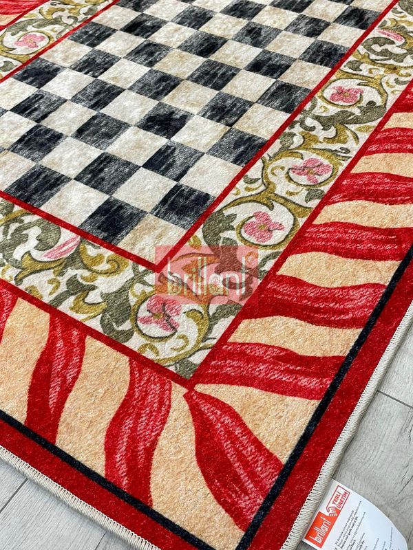 (kirmizi) Kırmızı Renk- Mackenzie Stili Damalı Mutfak Antre Yolluk Halı - 6