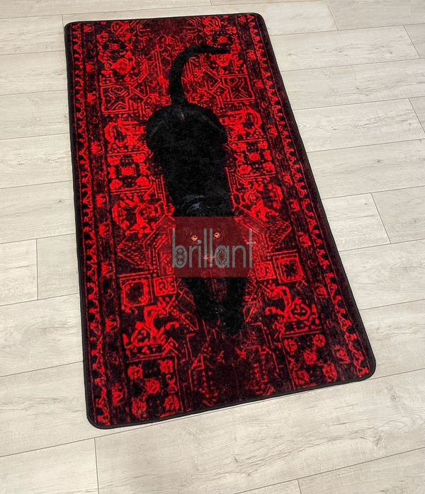 (siyah) Panter Desenli Kırmızı Dekoratif Lateks Halı - 4