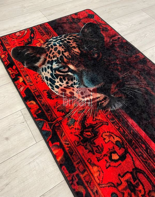 (kirmizi) Çita Desenli Kırmızı Dekoratif Lateks Halı - 2