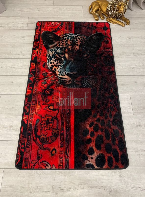 (kirmizi) Çita Desenli Kırmızı Dekoratif Lateks Halı - 4