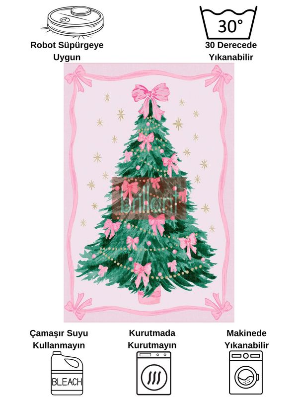 (pembe) Pembe Renk - Yeniyıl Konsept Yılbaşı Halı - 7