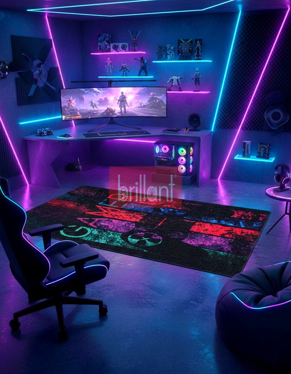 (siyah) Gamer Oyuncu Siyah Genç Odası Lateks Deri Taban Halı - 3