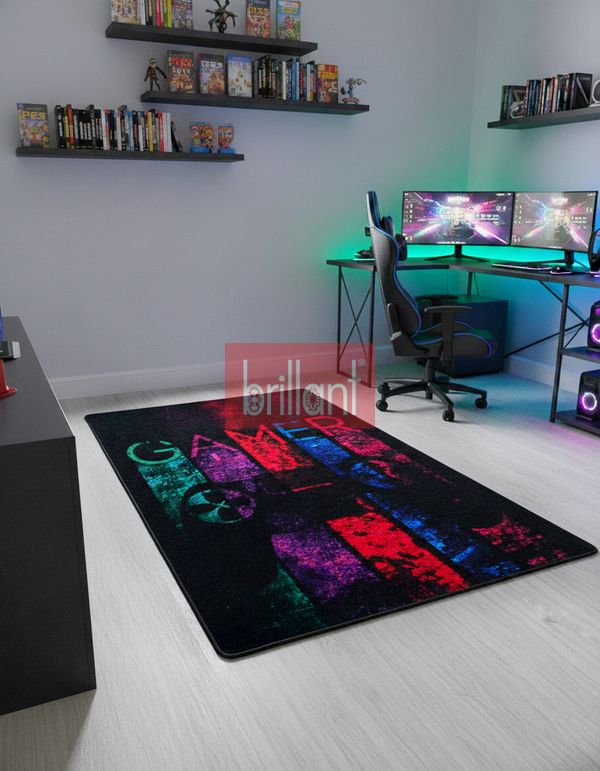 (siyah) Gamer Oyuncu Siyah Genç Odası Lateks Deri Taban Halı - 2