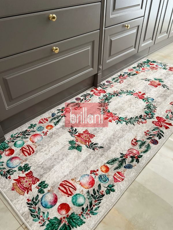 (tas) Taş Rengi - Yeniyıl Konsept Yılbaşı Mutfak Antre Halısı - 3