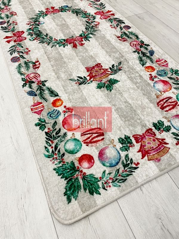 (tas) Taş Rengi - Yeniyıl Konsept Yılbaşı Mutfak Antre Halısı - 4