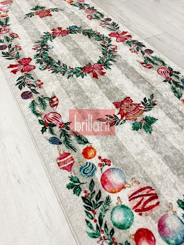 (tas) Taş Rengi - Yeniyıl Konsept Yılbaşı Mutfak Antre Halısı - 5