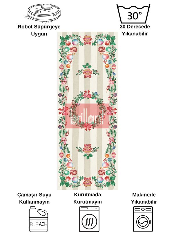(tas) Taş Rengi - Yeniyıl Konsept Yılbaşı Mutfak Antre Halısı - 6