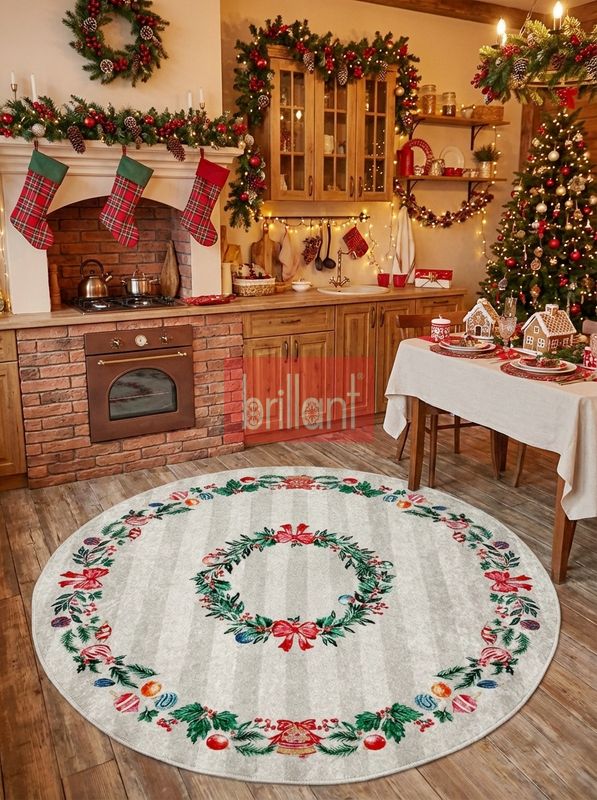 (cok-renkli) Taş Rengi - Yeniyıl Konsept Yılbaşı Mutfak Antre Halısı - 5