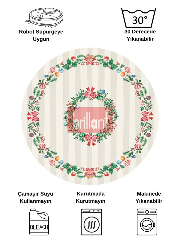 (cok-renkli) Taş Rengi - Yeniyıl Konsept Yılbaşı Mutfak Antre Halısı - 7