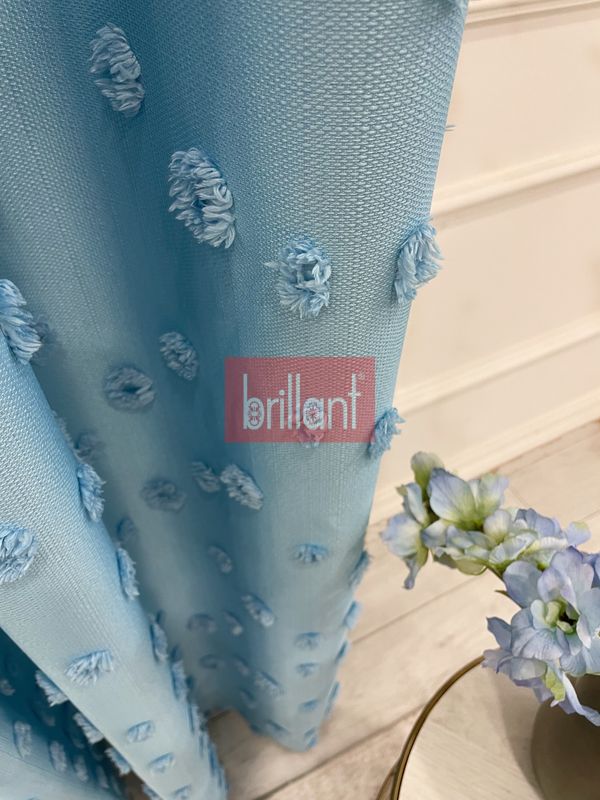 (mavi) Mavi Renk Çocuk Odası Ponponlu Pufy Fon Perde 1/3 SIK Pile - 4