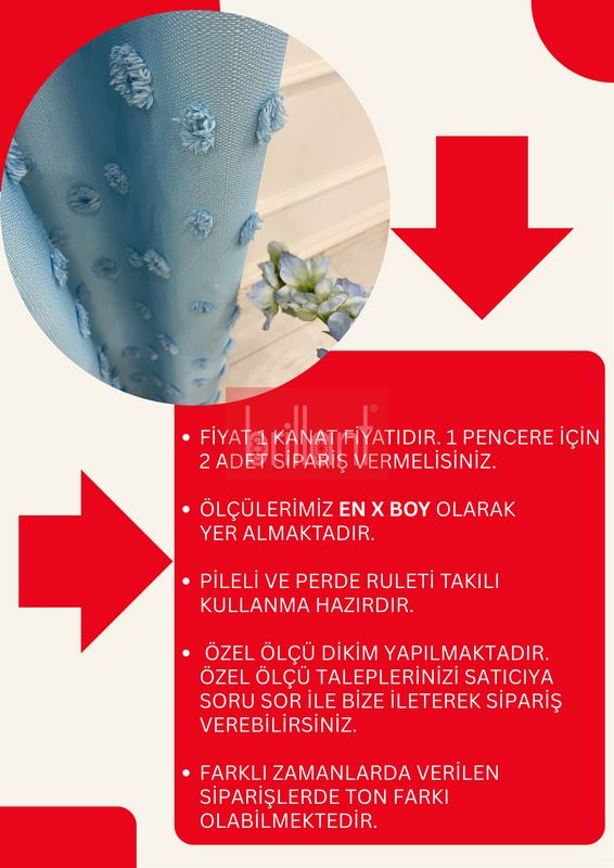 (mavi) Mavi Renk Çocuk Odası Ponponlu Pufy Fon Perde 1/3 SIK Pile - 5