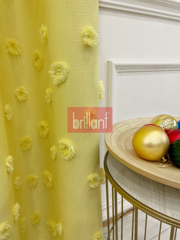 (sari) Sarı Renk Çocuk Odası Ponponlu Pufy Fon Perde 1/3 SIK Pile - 6