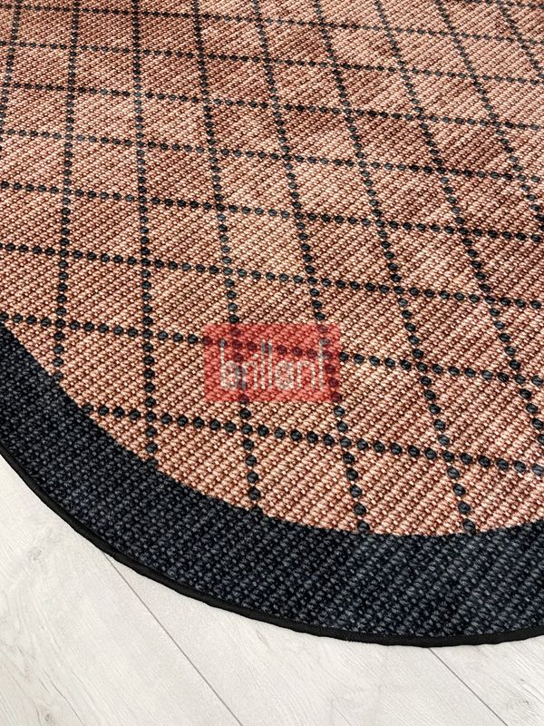 (kahve-oval) KAHVERENGİ-SİYAH Jüt Sisal Görünüm Bordürlü Kaymaz Taban Yolluk Halı - 3