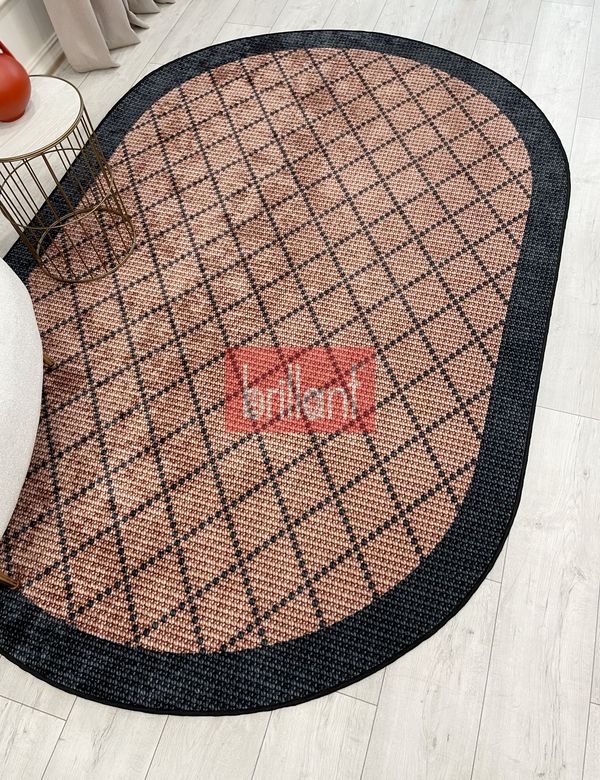 (kahve-oval) KAHVERENGİ-SİYAH Jüt Sisal Görünüm Bordürlü Kaymaz Taban Yolluk Halı - 4