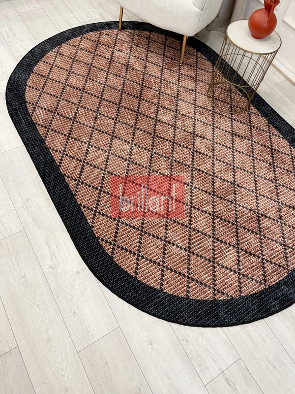 (kahve-oval) KAHVERENGİ-SİYAH Jüt Sisal Görünüm Bordürlü Kaymaz Taban Yolluk Halı - 5