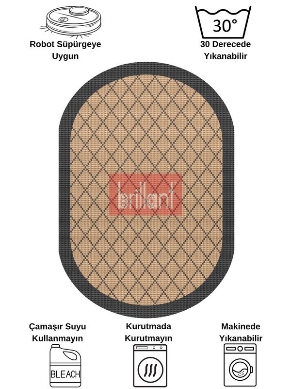 (kahve-oval) KAHVERENGİ-SİYAH Jüt Sisal Görünüm Bordürlü Kaymaz Taban Yolluk Halı - 7