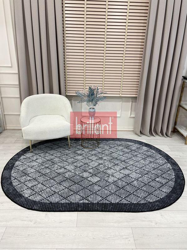 (gri-oval) GRİ Jüt Sisal Görünüm Bordürlü Kaymaz Taban Yolluk Halı - 2
