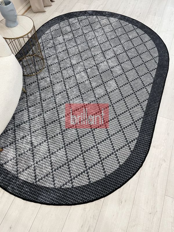 (gri-oval) GRİ Jüt Sisal Görünüm Bordürlü Kaymaz Taban Yolluk Halı - 4