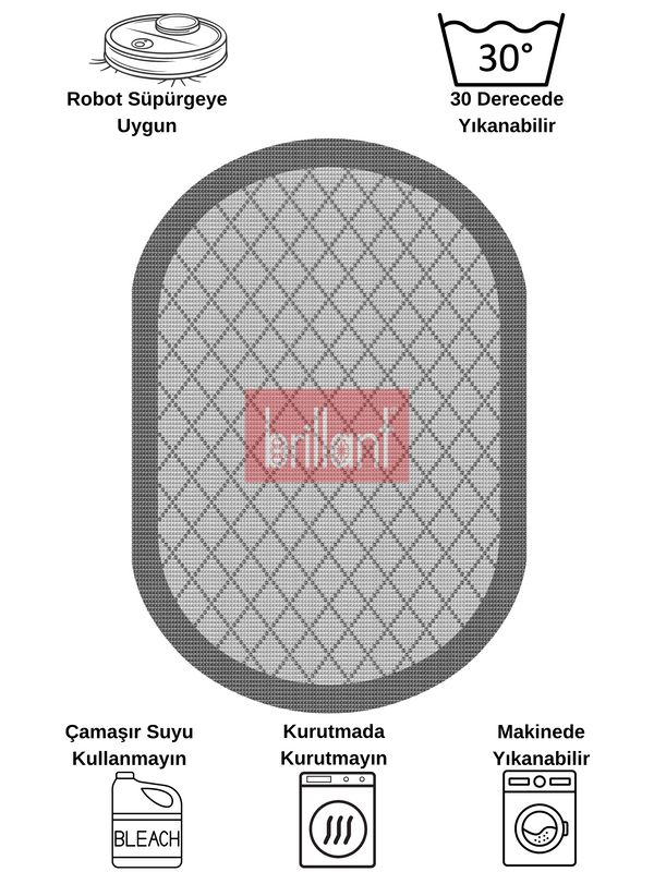 (gri-oval) GRİ Jüt Sisal Görünüm Bordürlü Kaymaz Taban Yolluk Halı - 6