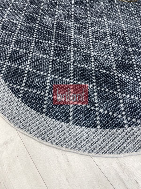 (mavi-oval) LACİVERT-GRİ Jüt Sisal Görünüm Bordürlü Kaymaz Taban Yolluk Halı - 3