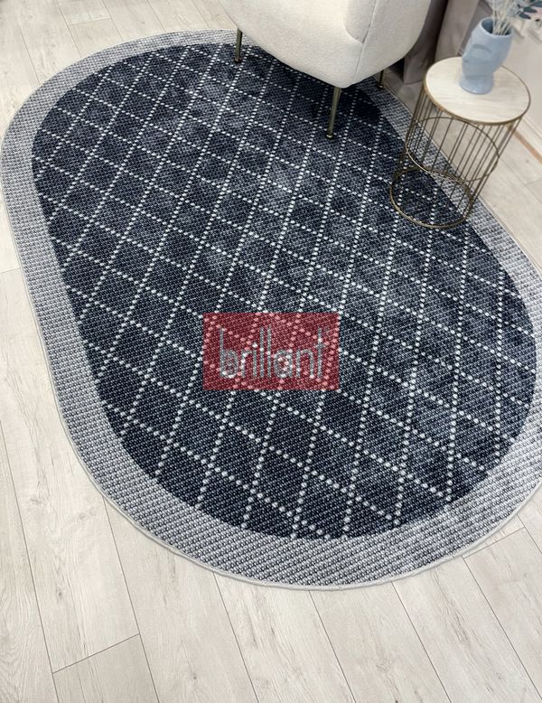 (mavi-oval) LACİVERT-GRİ Jüt Sisal Görünüm Bordürlü Kaymaz Taban Yolluk Halı - 4