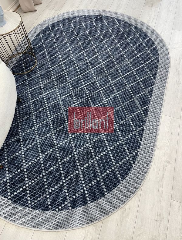 (mavi-oval) LACİVERT-GRİ Jüt Sisal Görünüm Bordürlü Kaymaz Taban Yolluk Halı - 5