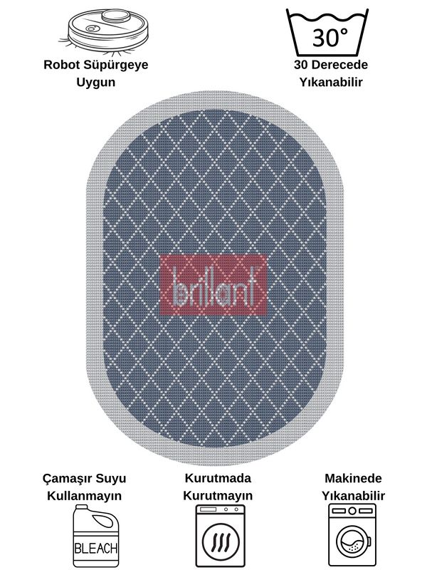 (mavi-oval) LACİVERT-GRİ Jüt Sisal Görünüm Bordürlü Kaymaz Taban Yolluk Halı - 7