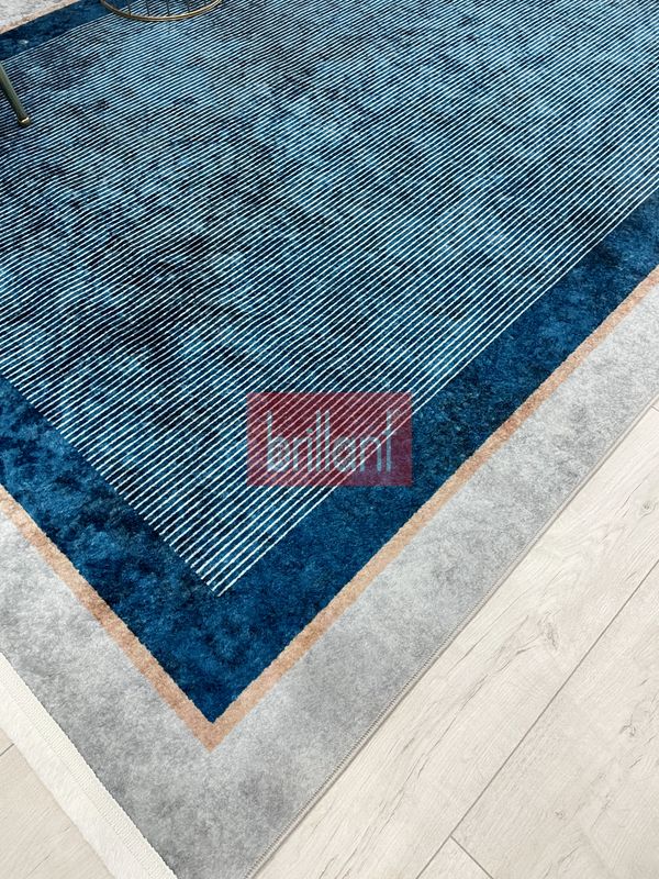 (lacivert) Hasır Görünümlü Bordürlü Lateks Taban Halı - 2