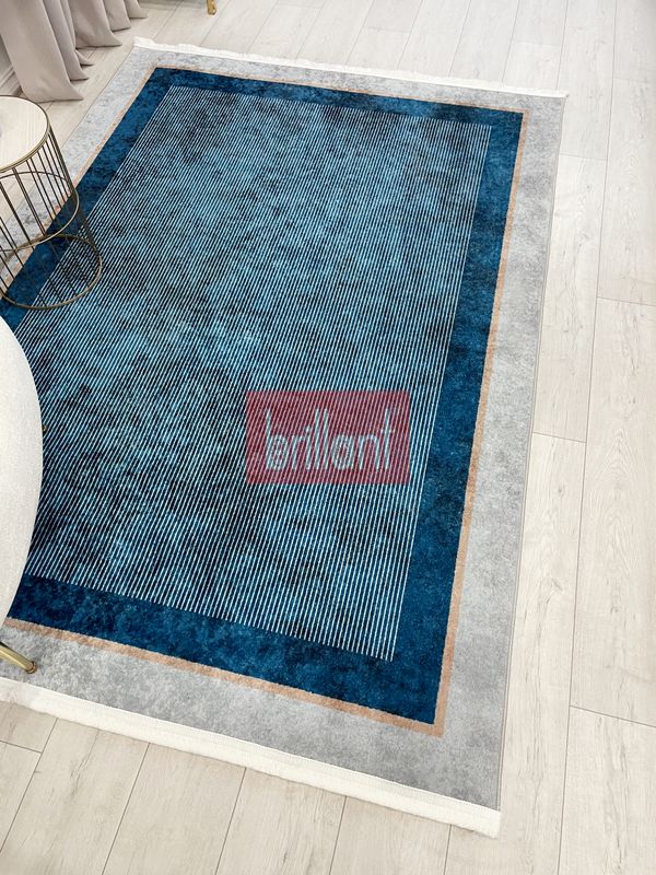 (lacivert) Hasır Görünümlü Bordürlü Lateks Taban Halı - 3
