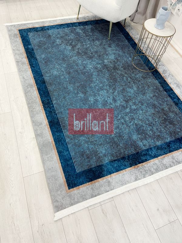 (lacivert) Hasır Görünümlü Bordürlü Lateks Taban Halı - 4