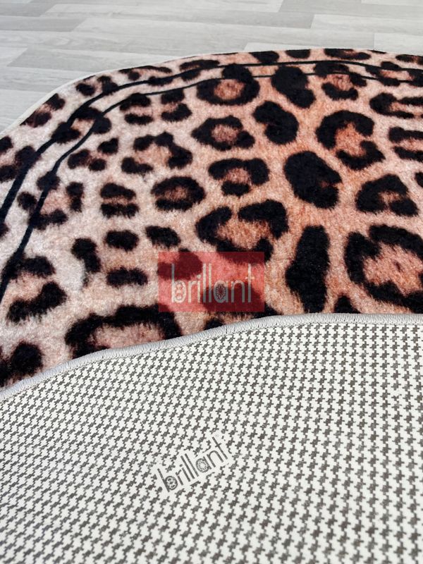 (kahverengi) 2'li Leopar Desen Lateks Taban Banyo Paspası (70x110-45x55) - 4