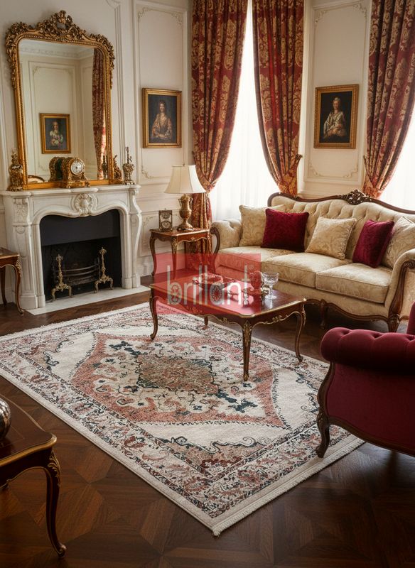 (kahverengi) Göbekli Damask Desenli Lateks Taban Salon Halısı - 2