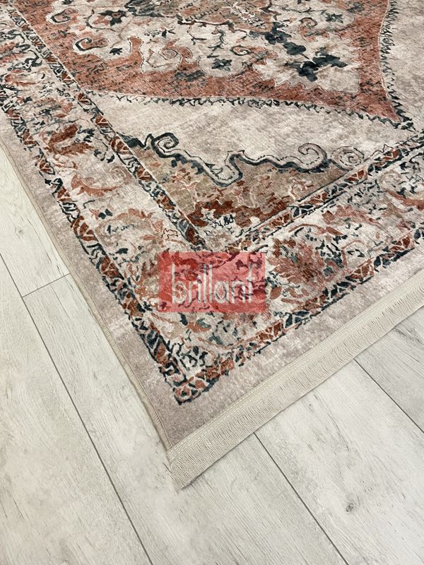 (kahverengi) Göbekli Damask Desenli Lateks Taban Salon Halısı - 5