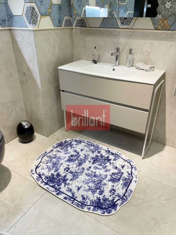 (mavi) Toile de Jouy Temalı Lateks Taban Banyo Paspası (80X120) - 4