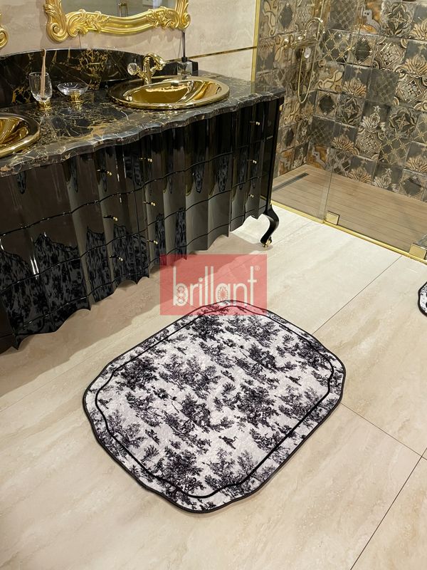 (siyah) Toile de Jouy Temalı Tekli Lateks Taban Banyo Paspası (45x55) - 2