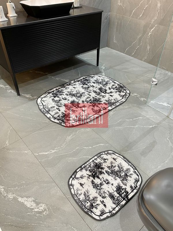 (siyah) Toile de Jouy Temalı Tekli Lateks Taban Banyo Paspası (45x55) - 4