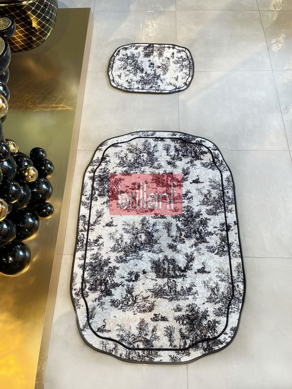 (siyah) Toile de Jouy Temalı Tekli Lateks Taban Banyo Paspası (45x55) - 5