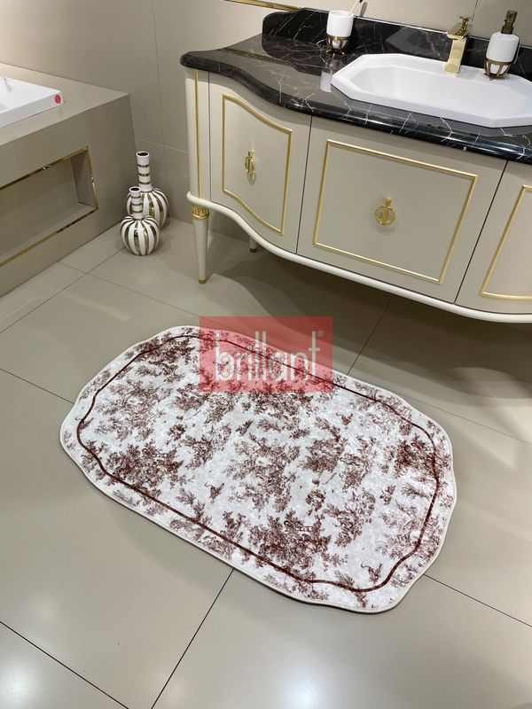 (kahverengi) Toile de Jouy Temalı Tekli Lateks Taban Banyo Paspası (45X55) - 2