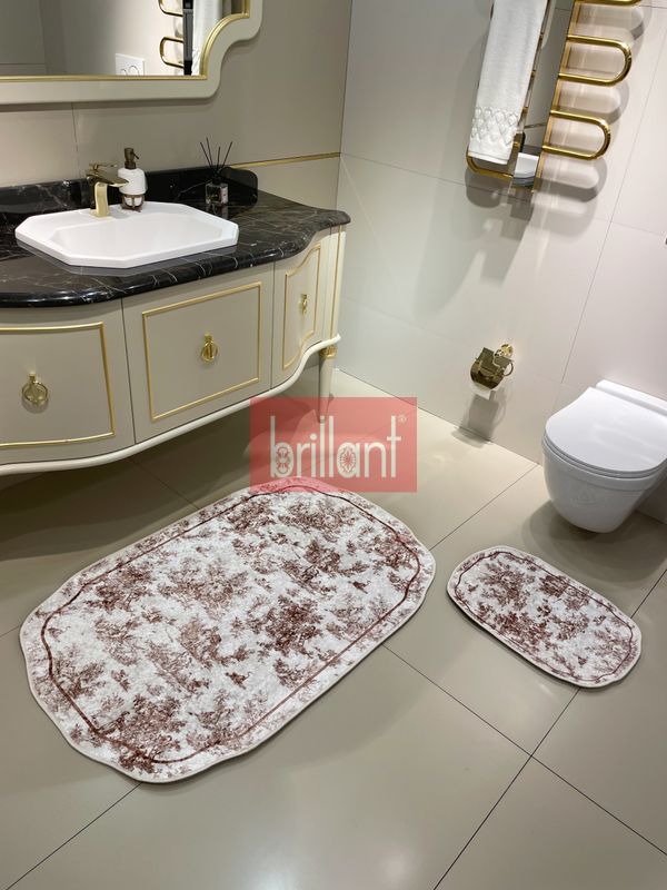 (kahverengi) Toile de Jouy Temalı Tekli Lateks Taban Banyo Paspası (45X55) - 3